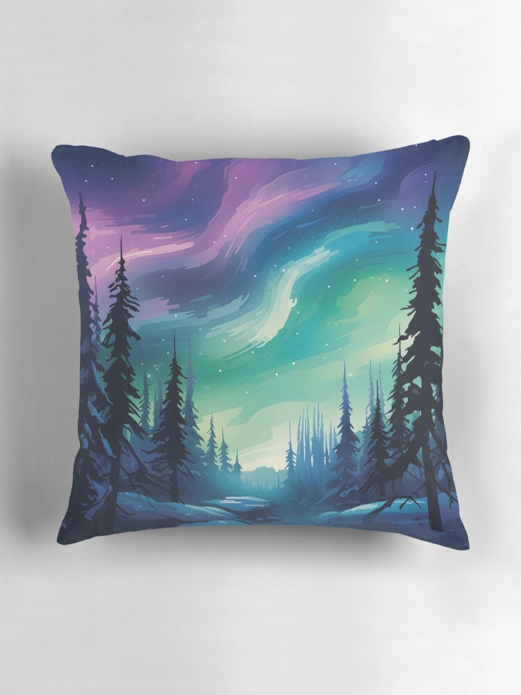 Imagen 3 de 4, Cojín con la obra Aurora Borealis Symphony, diseñada y vendida por DrawnThreads.
