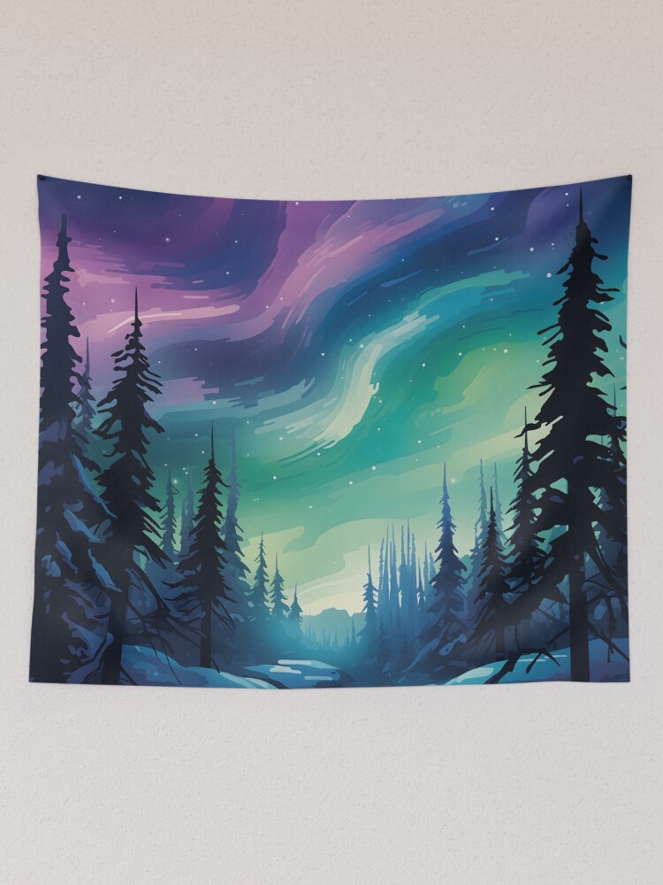 Aperçu 2 sur 3. Tentures avec l'œuvre Aurora Borealis Symphony créée et vendue par DrawnThreads.