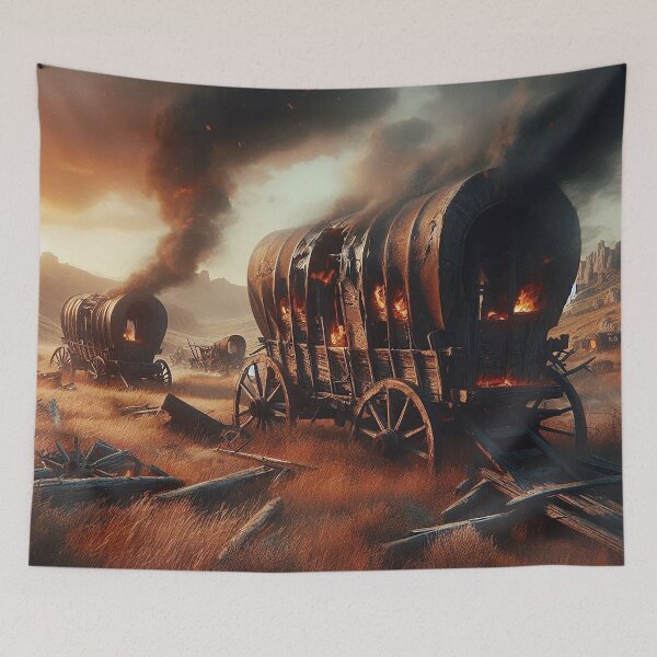 Item preview, Wagons Burn on the Indian Plains of the Wild West designed and sold by nikkolaus.