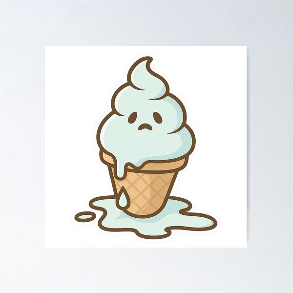 Item preview, Melting Ice Cream Ghost – Sad Kawaii Dessert Sticker designed and sold by Tripconic.