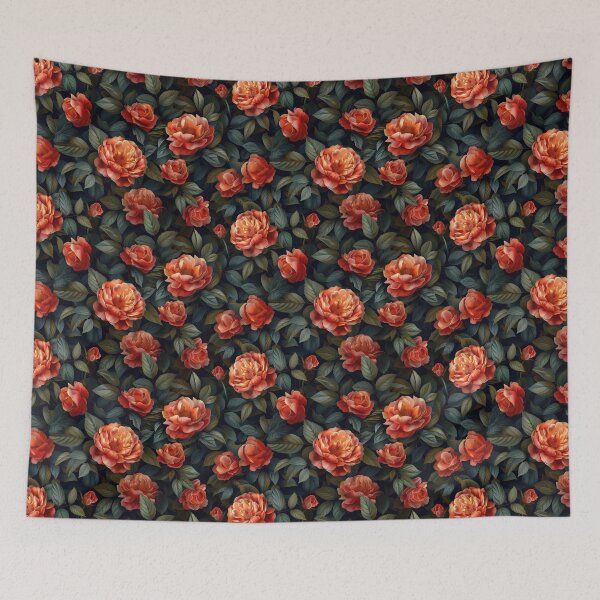 Item preview, Luxurious Dark Floral Pattern with Red-Orange Roses designed and sold by NTGUILTY.