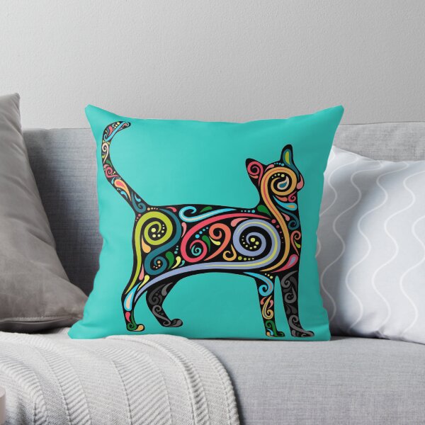 Colorful Calico Cat Print Throw Pillow