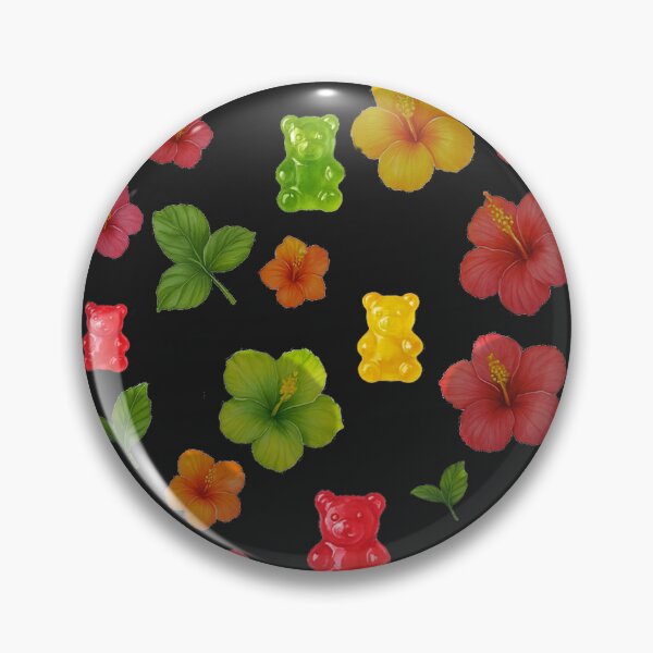 Item preview, Cute gummy bears and little flowers on a black background designed and sold by HandmadeMood.
