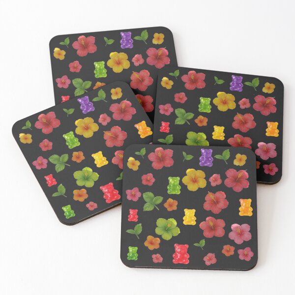 Item preview, Cute gummy bears and little flowers on a black background designed and sold by HandmadeMood.