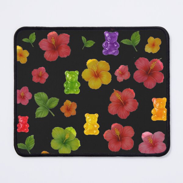 Item preview, Cute gummy bears and little flowers on a black background designed and sold by HandmadeMood.