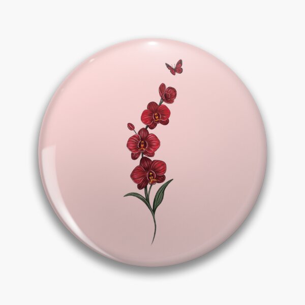 Item preview, Red Orchid Flower branch illustration with red butterfly designed and sold by Scarlet Swan.