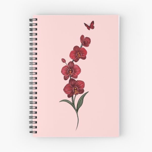 Item preview, Red Orchid Flower branch illustration with red butterfly designed and sold by Scarlet Swan.