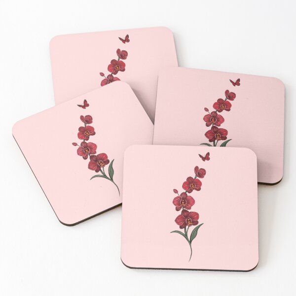 Item preview, Red Orchid Flower branch illustration with red butterfly designed and sold by Scarlet Swan.