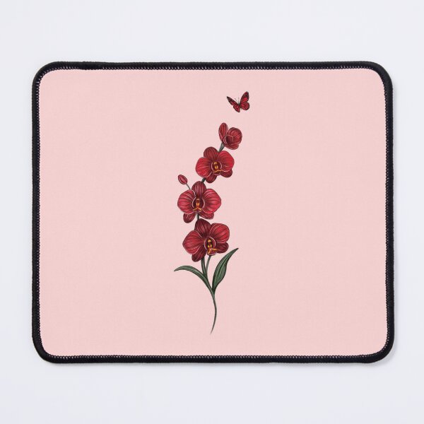 Item preview, Red Orchid Flower branch illustration with red butterfly designed and sold by Scarlet Swan.