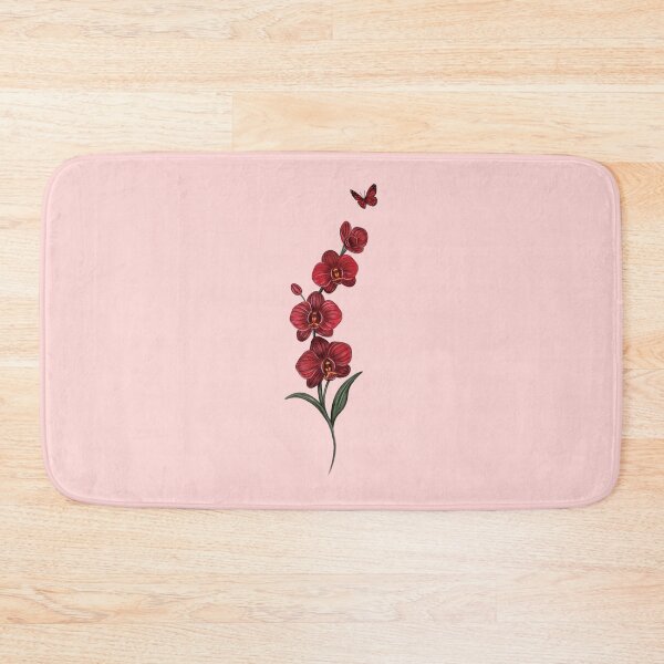 Item preview, Red Orchid Flower branch illustration with red butterfly designed and sold by Scarlet Swan.