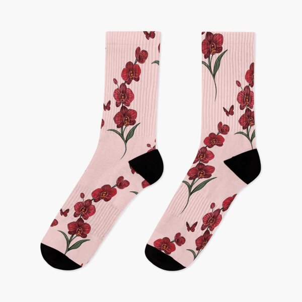 Item preview, Red Orchid Flower branch illustration with red butterfly designed and sold by Scarlet Swan.