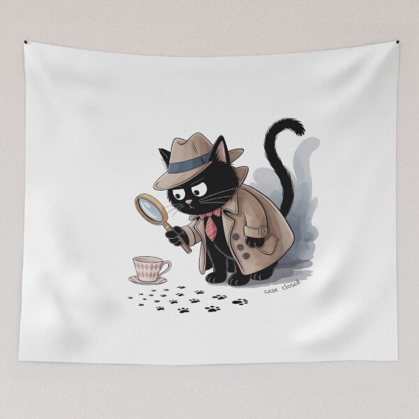 Item preview, Detective Cat – Black Cat Sleuth Watercolor Illustration designed and sold by jubileejungle.