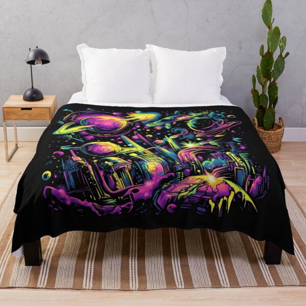Item preview, Neon Space City with Exploding Planets designed and sold by JustaKiss822.