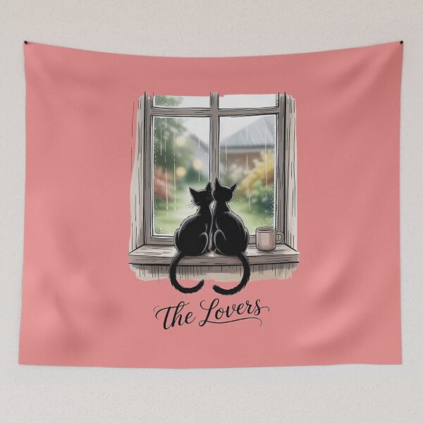 Item preview, The Lovers – Black Cats Watching Rain Watercolor Illustration designed and sold by jubileejungle.