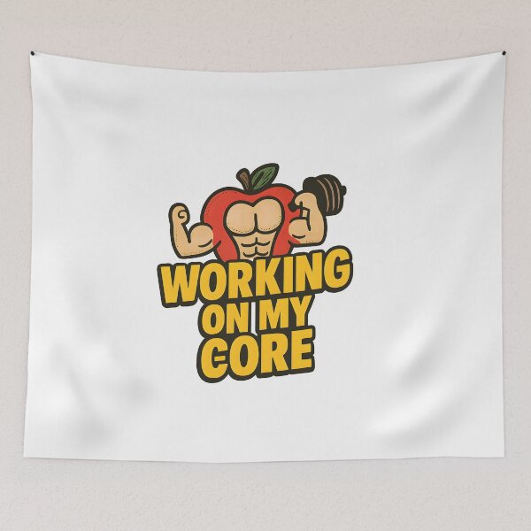 Item preview, Working on My Core – Buff Apple Fitness Humor designed and sold by WolfPixelRo.
