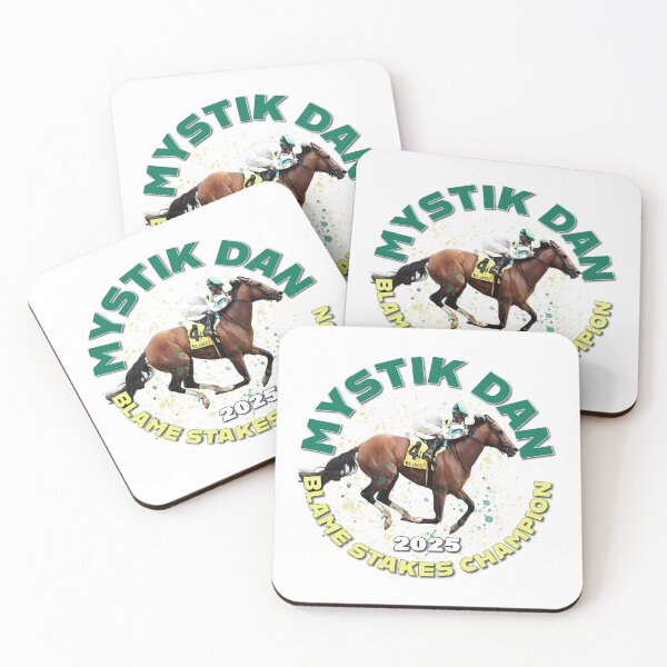 Artikelvorschau, Mystik Dan gewinnt das Blame Stakes Pferderennen-Design 2025 entworfen und verkauft von Ginny Luttrell.