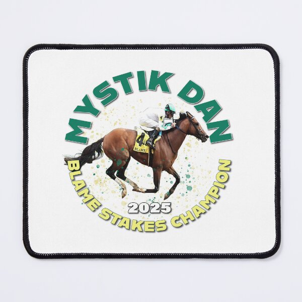 Item preview, Mystik Dan wins the 2025 Blame Stakes horse racing design designed and sold by Ginny Luttrell.