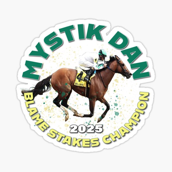 Aperçu de l'œuvre Mystik Dan remporte le concours hippique Blame Stakes 2025 créée et vendue par Ginny Luttrell.
