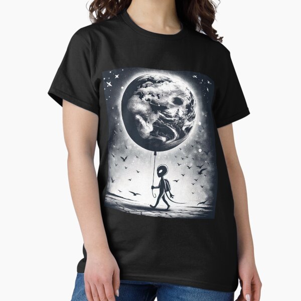 Item preview, Alien Walking around with the Earth as a Balloon Surreal Art designed and sold by LLdreams.