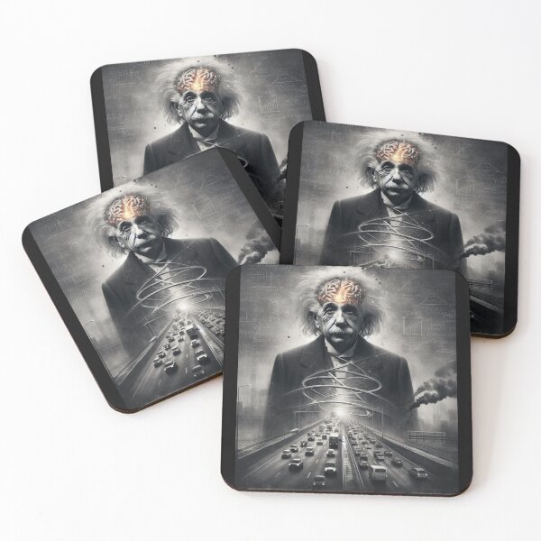 Item preview, Albert Einstein with his brain as a tangled highway filled with traffic. designed and sold by LLdreams.