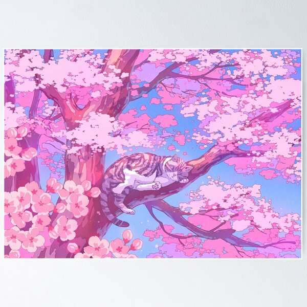 Item preview, Cute Sleeping Cat in a Cherry Blossom Tree designed and sold by AnGoArt.