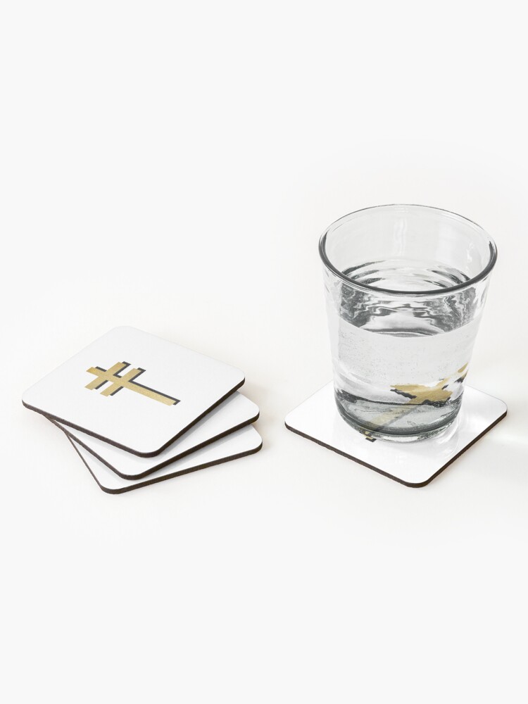 Alternate view of Frightened Rabbit Inspired Design - Frightened Rabbit Cross - Cross (WHITE BACKGROUND VERSION) Coasters (Set of 4)
