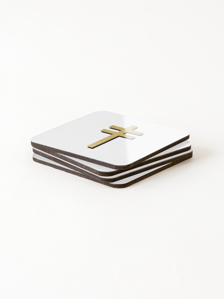 Alternate view of Frightened Rabbit Inspired Design - Frightened Rabbit Cross - Cross (WHITE BACKGROUND VERSION) Coasters (Set of 4)