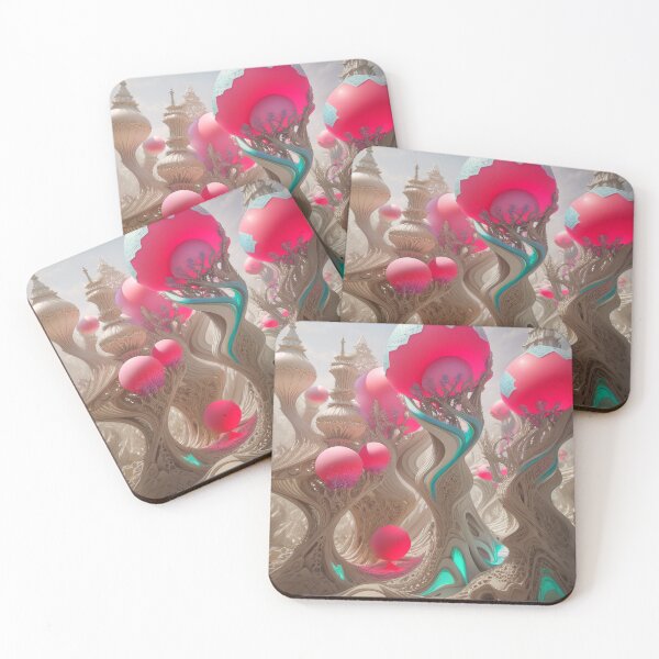 Item preview, Quantum lace, fractal city with pink energy orbs designed and sold by Lisas Watercolor Dreams.