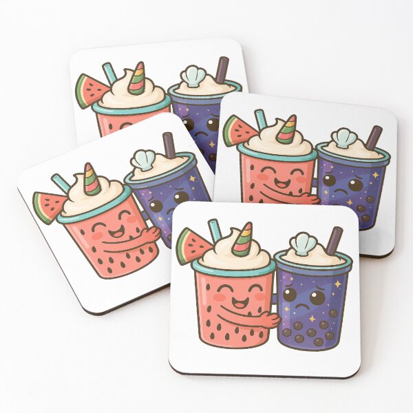 Item preview, Watermelon Bobba Hugging Galaxy Bobba – Kawaii Bubble Tea Duo designed and sold by Asbiell.