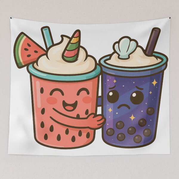 Item preview, Watermelon Bobba Hugging Galaxy Bobba – Kawaii Bubble Tea Duo designed and sold by Asbiell.