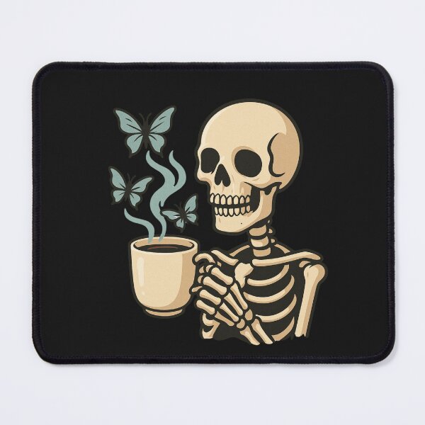 Item preview, Skeleton Holding Coffee Cup with Ghostly Butterfly Steam – Spooky Cozy Aesthetic designed and sold by ColorSplash123.