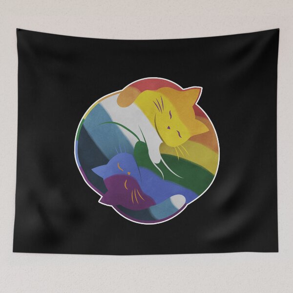 Item preview, Aroace Rainbow Cat Yin Yang LGBT Pride Flag designed and sold by Clara Hollins.
