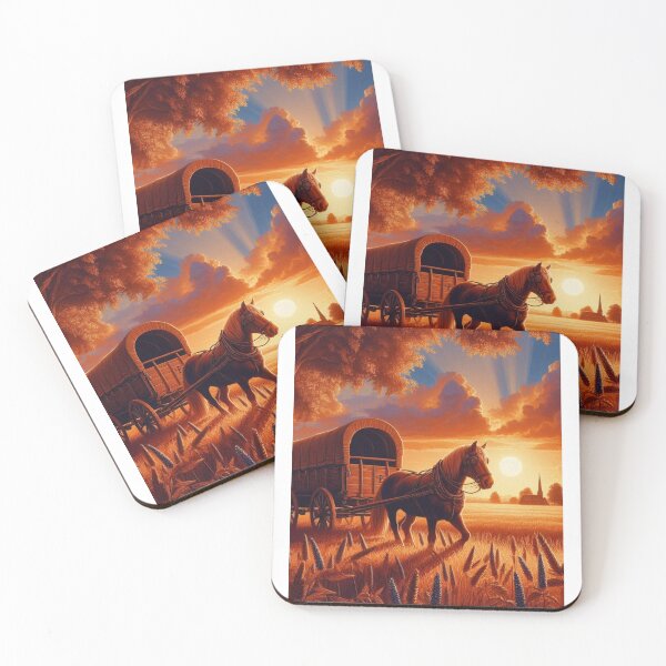 Item preview, Golden Dusk Ride – Horse and Wagon at Countryside Sunset (Vector Art) designed and sold by ashokreddy343.
