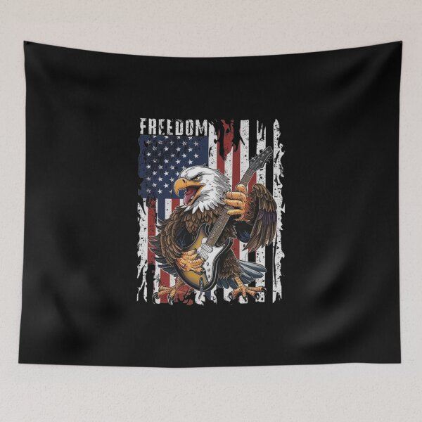 Item preview, Patriotic Rock Eagle with Guitar – American Flag Freedom Art designed and sold by love3617.