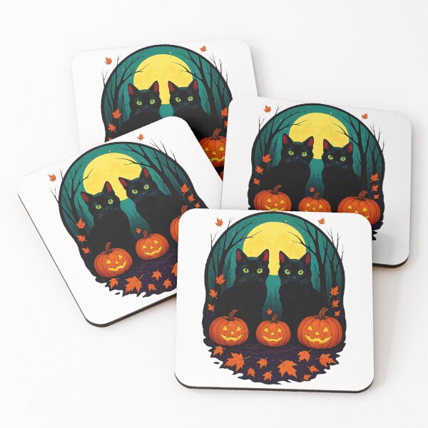 Item preview, Black Cats with Pumpkins under Full Moon on Halloween  designed and sold by TalalosART.