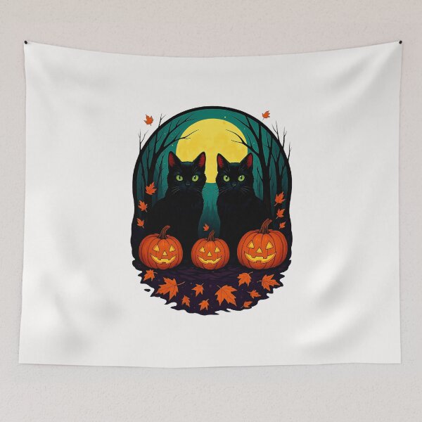 Item preview, Black Cats with Pumpkins under Full Moon on Halloween  designed and sold by TalalosART.