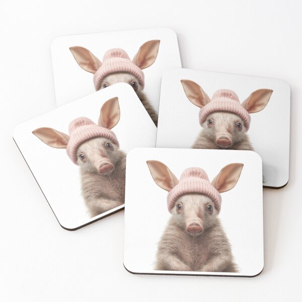 Item preview, Cozy Aardvark Wearing Pink Winter Hat Trendy Animal Fashion Artwork designed and sold by LazyOwlStore.