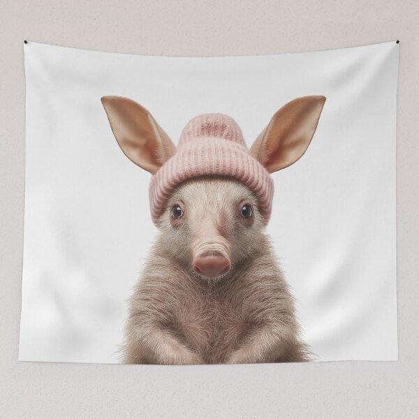 Item preview, Cozy Aardvark Wearing Pink Winter Hat Trendy Animal Fashion Artwork designed and sold by LazyOwlStore.