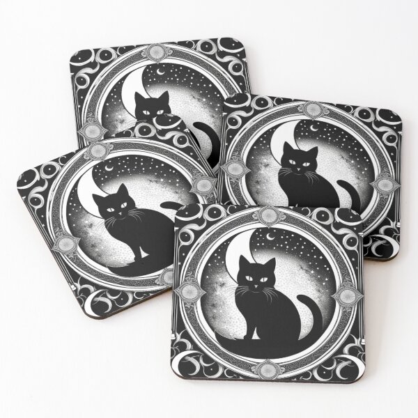 Item preview, Midnight Black Cat & Crescent Moon – Ornate Gothic Floral Art designed and sold by LEO'S CREATURE　れおずくりーちゃー.