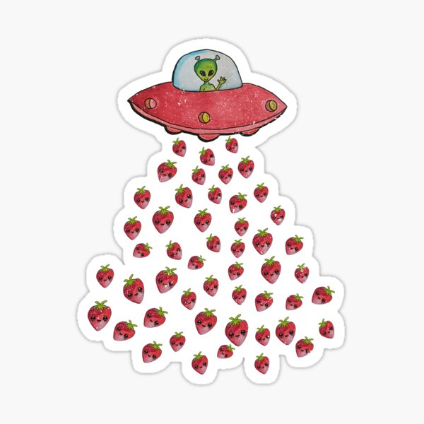 Alien strawberry Drop – Vintage Pastel UFO Art variation Sticker
