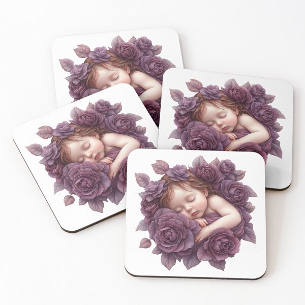 Item preview, Sleeping Baby Wrapped in Purple Roses | Dreamy Floral Nursery Art Print designed and sold by Art of Ngu.