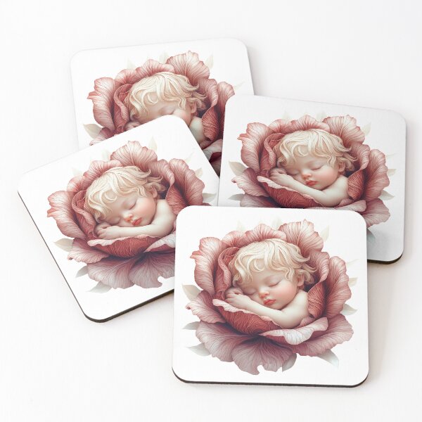 Item preview, Blonde Baby Sleeping in Rose Blossom | Soft Romantic Floral Nursery Art designed and sold by Art of Ngu.