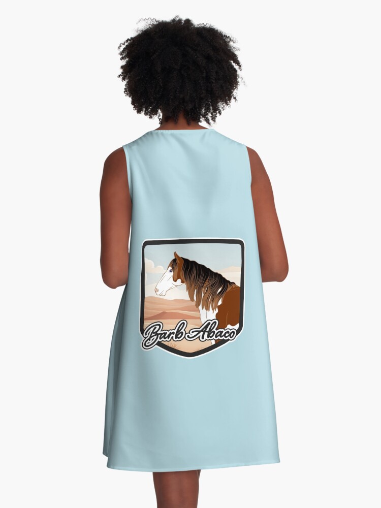 Aperçu 3 sur 4. Robe trapèze avec l'œuvre Cheval d'Abaco, blason et armoirie cheval pie, cheval sauvage, races de chevaux des Bahamas créée et vendue par WebEquitation.