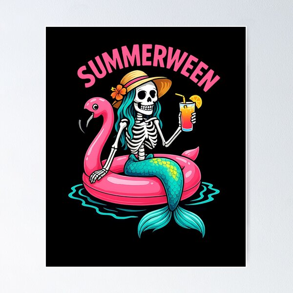 Item preview, Summerween Mermaid Skeleton Beach Flamingo Halloween Girl designed and sold by cawtoon.