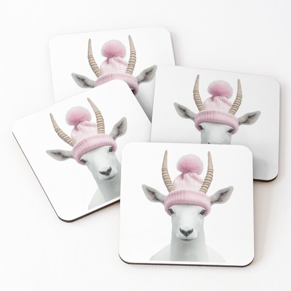 Item preview, Cozy Addax Wearing Pink Winter Hat Trendy Animal Fashion Artwork designed and sold by LazyOwlStore.