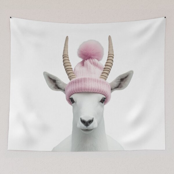 Item preview, Cozy Addax Wearing Pink Winter Hat Trendy Animal Fashion Artwork designed and sold by LazyOwlStore.