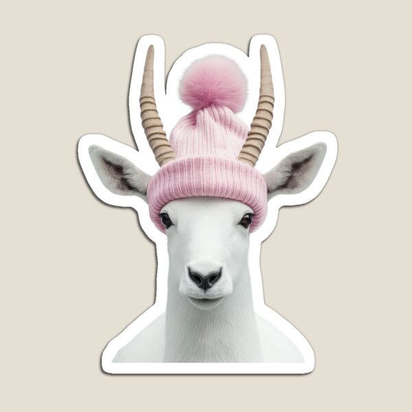Item preview, Cozy Addax Wearing Pink Winter Hat Trendy Animal Fashion Artwork designed and sold by LazyOwlStore.