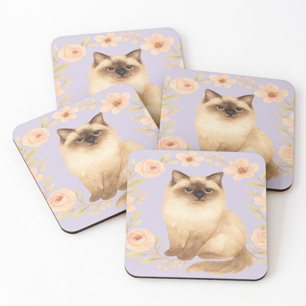 Item preview, Birman Cat Floral Watercolour Illustration  designed and sold by Brontox.