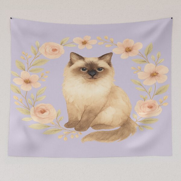 Item preview, Birman Cat Floral Watercolour Illustration  designed and sold by Brontox.