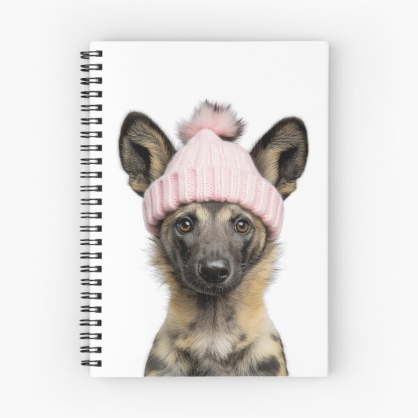 Item preview, Cozy African wild dog Wearing Pink Winter Hat Trendy Animal Fashion Artwork designed and sold by LazyOwlStore.